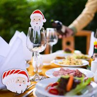 Wholesale 10Pcs Christmas Cup Cards Home Table Place Decorations Xmas Santa Hat Wine Glass Decoration Card Ornament New Year Party Supplies DHL