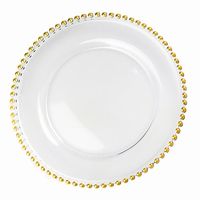 Wholesale Wedding Plate Nordic Gold Bead Glass Charger Dinner Plated Dish Decorative Salad Fruit Dinner for wedding table decoration cm