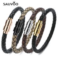 Wholesale Charm Bracelets Sauvoo Leather Rope Stainless Steel Magnetic Clasps Connector mm Cord Chain Men Fashion cm Length Jewelry