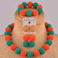 Wholesale Earrings Necklace Teal Green Army Orange African Nigerian Beads Jewelry Set Simulated Pearl Costume Wedding Sets FZZ97