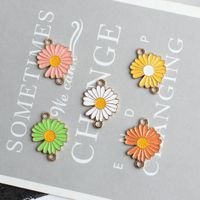 Wholesale 120PCS Alloy Small Daisy Flowers Enamel Charms Connector Sunflower Pendant Earring Floating DIY Jeweley Ornament mm