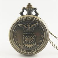 Wholesale Antique Retro Bronze Mens United States Officers US Air force pendant USA Military USAF Men s Necklace Pocket Watch Pendants Jewelry