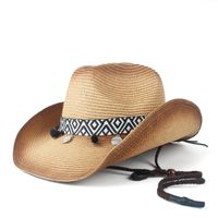 Wholesale Wide Brim Hats Women Men Straw Western Cowboy With Roll Up Lady Gentleman Summer Beach Cowgirl Sombrero Hombre Sun Cap