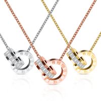 Wholesale fashion roman letter ring gold plated stainless steel chain pendant necklace women