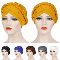 Wholesale Muslim Women Stretch Braid Cross Whip Bead Cross Silk Turban Hat Scarf Beanie Caps Headwear Head Wrap Hair Accesories