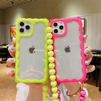 Wholesale Bead chain phone case for iphone transparent acrylic pro mobile phone back case cover with strap for iphone11 pro max