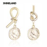 Wholesale Shineland Vintage King Coin Portrait Drop Earrings Alloy trendy Long Dangle Earrings For Women Ethnic Jewelry Brincos