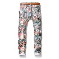 Wholesale Sokotoo Men s English flag beauty girl D printed jeans Slim fit colored drawing painted stretch pants MX200814