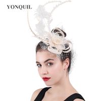 Wholesale Fashion Ivory sinamay Headdress WOMEN for Bridal Veils Feather Party Headwear Hat Linen for Woman Feather Fascinators Hairband SYF435