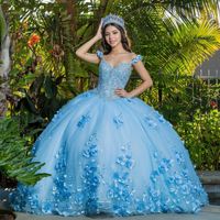 Wholesale Sky Blue Ball Gown Quinceanera Dress vestidos de años Applique Backless Sweet Dress Pageant Gowns
