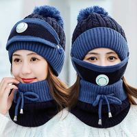 Wholesale Winter Warm Masks Hat Scarf Set Thick Plus Cashmere Knit Caps Wool Ball Cover Ear Collar Hats with Breathing Valve Masks GGA3729