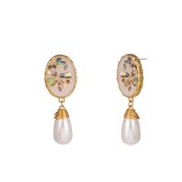 Wholesale Pairs Gold Plated Water Drop Pearl and Oval Shell Stud Earrings for Women Bohemian Style Jewelry