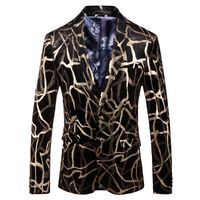 Wholesale Brand Men Floral Blazer Wedding Party Colorful Plaid Gold Black Sequins Design DJ Singer Suit Jacket Fashion Outfit