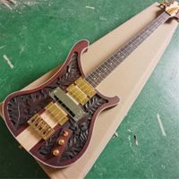 Wholesale new arrival strings bass brown electric guitar with recording mode white binding gold hardware rosewood scale personalized