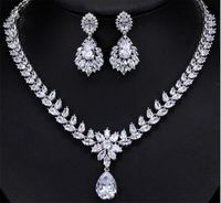 Wholesale Elegant Zircon Jewelry Set Pendant Necklace Earrings Wedding Bridal Bridesmaid Party Prom Jewelry Silver Gift Gift