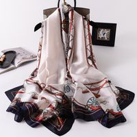 Wholesale Scarves Spain Luxury Silk Scarf Women Designer Horse Carriage Chain Shawls Ladies Wraps Foulard Hijab Cm