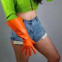 Wholesale Five Fingers Gloves LONG Faux Leather Lambskin Sheepskin PU quot cm Opera Evening Orange Female PU183