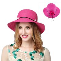 Wholesale Wide Brim Hats Hat Straw Cool Summer Style Big Sun Outdoor Leisure UV Breathable Cap Pearl Flower Bucket Fashion Female