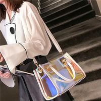 Wholesale Multi Function Color Transparent Bag PVC Messenger Bag Women Zipper Satchels Clear Handbag Girl Laser Shoulder Bag Bolsas
