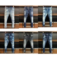 Wholesale 2020 High Quality Mens Denim Jeans ripped pants skinny Slim broken Italy style Fashion Men Hole Biker Motorcycle Black Rock Revival D2 Jean