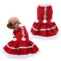 Wholesale Dog Apparel Christmas Girls Costume Dress Puppy Warm Fleece Skirt Clothes Autumn Winter Pet Red Fancy