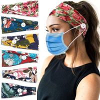 Wholesale Mask button Headbands Women Flower Printed Sports Yoga Exercise Soft Button Hair band for Girls Gift Hair Accessories WY729 SQ