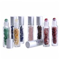Wholesale Essential Oil Diffuser ml Clear Glass Roll on Perfume Bottles with Crushed Natural Crystal Quartz Stone Crystal Roller Ball Silver
