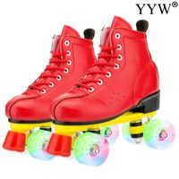 Wholesale Inline Roller Skates Women Girl Microfiber Double Row Wheels PU Skating Shoes Sliding Sneakers Training Black