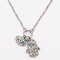 Wholesale Hands of Fatima Pendant Necklaces Crystal Rhinestone Blue Eyes Pendants Necklace Diamond Evil Eye Necklaces Jewelry