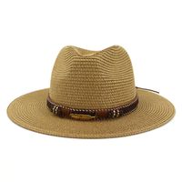 Wholesale Wide Brim Hats Western Cowboy Hat Sun For Men Cowgirl Summer Women Lady Straw With Alloy Feather Beads Beach Cap Panama