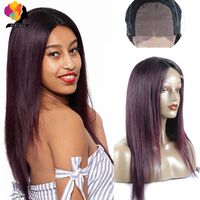 Wholesale Lace Wigs B Burgundy Red Front Human Hair Ombre Remy Straight Closure Wig For Black Women Brazilian