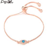 Wholesale Charm Bracelets Pipitree Trendy Evil Eye Copper Chain CZ Zircon Blue Opal Bracelet Bangle For Women Men Fashion Jewelry Gift