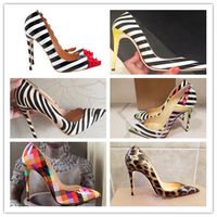 Wholesale High Quality Multicolor Fashion Women Wedding Stripe Patent Leather Poined Toes high HEELED heels shoes Stiletto Heel shoes