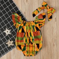 Wholesale Clothing Sets Toddler Born Baby Girls Romper African Print Off Shoulder Romper headband Set Infant Outfits Jumpsuit Clothes