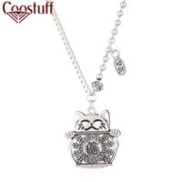 Wholesale Pendant Necklaces Vintage Silver Color Lucky Cat Accessories Long Necklace Female Lovely Animal Suspension Decoration Jewelry For Women s Pe