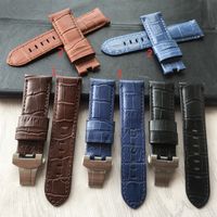 Wholesale 24mm Handmade Black blue Stitched Genuine Calf Leather Watch Strap Band For deployment buckle Watchband Strap for PAM