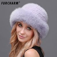 Wholesale Stingy Brim Hats Natural Fedoras Hat For Women Good Quality Knit With Fluffy Fur Thick Warm Female Winter
