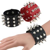 Wholesale Creative Fashion Punk Gothic Rock Cuspidal Spikes Rivet Cone Stud Wide Leather Cuff Bracelet Wristbands Charm Bangle Fashion Unisex Jewelry