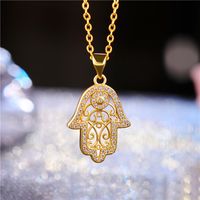 Wholesale Juya New Design Trendy Gold Rose Gold Hamsa Hand Of Fatima Pendant Necklace For Women Men Fashion Turkish Jewelry