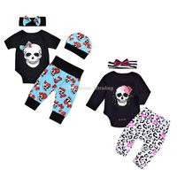 Wholesale Baby girls boys Halloween outfits INS Skull print romper pants sets autumn fashion Kids Floral Clothing sets with bow headband C4674