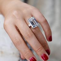 Wholesale Statement Finger Rings Jewelry Vintage Emerald Cut Large Pink Sapphire CZ Cubic Zircon Diamond Promise Party Women Wedding Party Band Rings