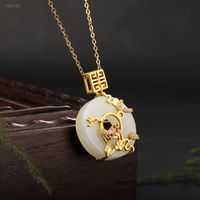 Wholesale Hot Sale Luxury round ring deer jewelry pendant S925 silver inlaid with ancient gold process precision manufacturing jade pendant