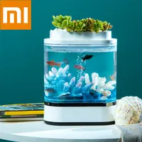 Wholesale Xiaomi Mijia Geometry Mini Lazy Fish Tank USB Charging Self cleaning Aquarium with Colors LED Light Home Office Aquarium