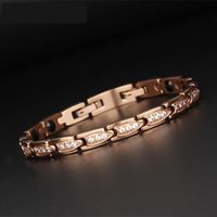Wholesale Gold Stainless Steel Magnetic Germanium Negative Ion Healing Crystal Zircon Bracelet For Women Rose Gold Health Care Bracelets