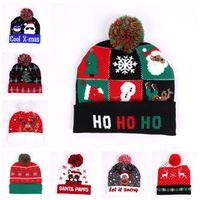 Wholesale Christmas LED Beanies Winter Hats Night Light Hats Santa Claus Snowman Reindeer Elk Festivals Hats with Hair Ball Crochet Beanie Caps D9908