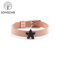 Wholesale Tennis Est Somsoar Jewelry Rose Gold Stainless Steel Mesh Bracelet Bangles With BLACK Slide Charms For Beach Girls