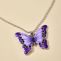 Wholesale New Chain Necklace Accessories Fashion Alloy Diamond Clavicle Chain Purple Small Butterfly Pendant Necklace Single Layer Necklace Female