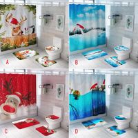 Wholesale Shower Curtains Christmas Elk Printed Bathroom Waterproof Curtain Pedestal Rug Lid Carpet Toilet Cover Set Bath Mat cm