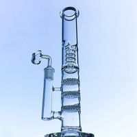 Wholesale Triple Glass Water Bongs Birdcage Perc Oil Dab Rigs Straight Tube Beaker Water Pipes With Ash Catcher Bowl Quartz Banger
