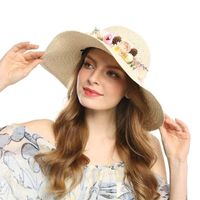 Wholesale Stingy Brim Hats WELROG Wreath Wide Side Compressible Hat Neck Protection Cap Straw Woven Women Sun Outdoor Spring Summer